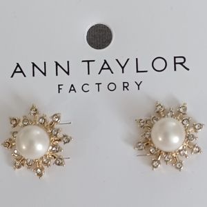 New Ann Taylor earrings, gold pearl with rhinestone accents